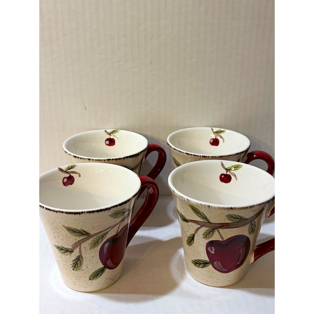 Canterbury Potteries Set of 4 Cherry Fruit Pattern Ceramic Mugs 10 fl oz
